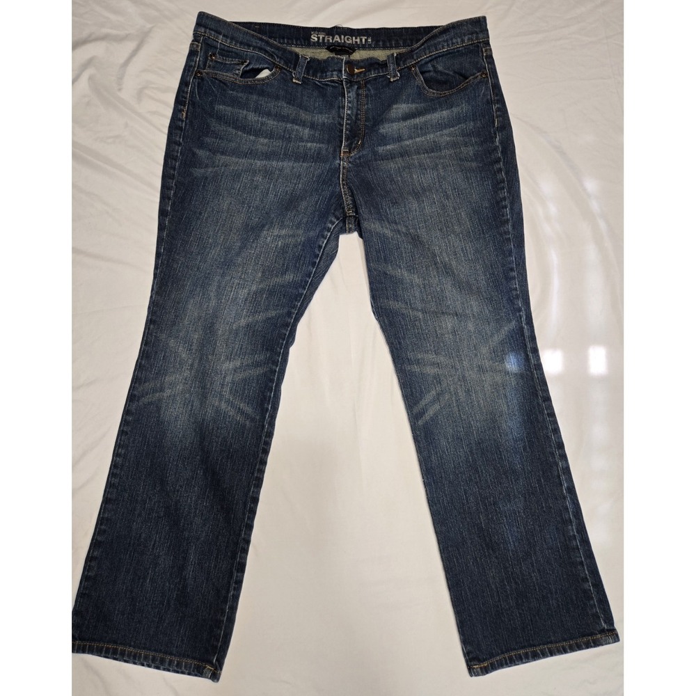 New York and Company Mid Rise Straight Leg Jeans Womens 18 Petite Blue‎ Stretch